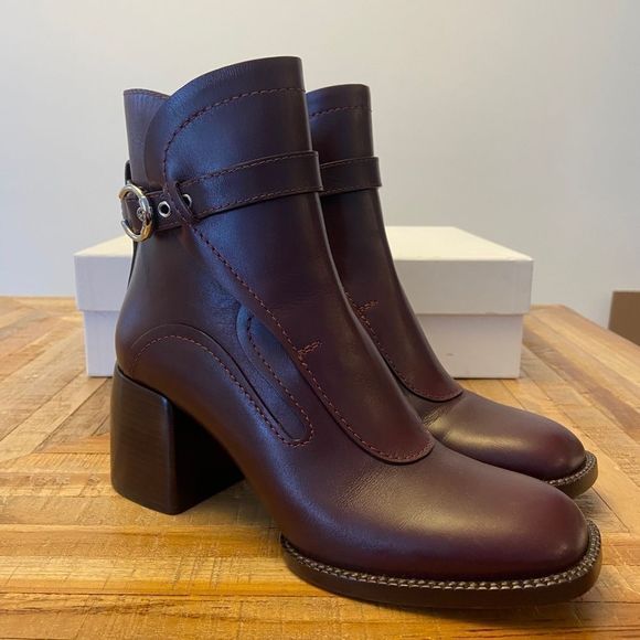 Chloé Gaile Burgundy Harness Leather Ankle Boots - Picture 3 of 16
